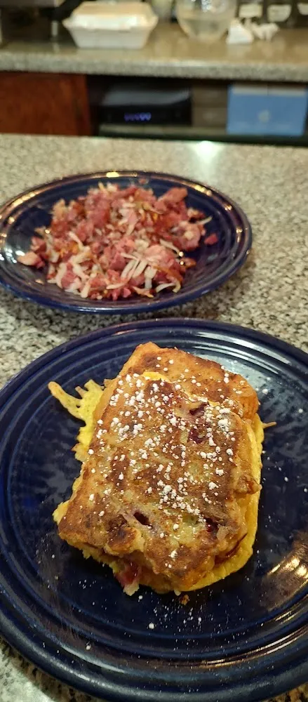 Corned Beef Hash and Cranberry Orange Walnut French Toast